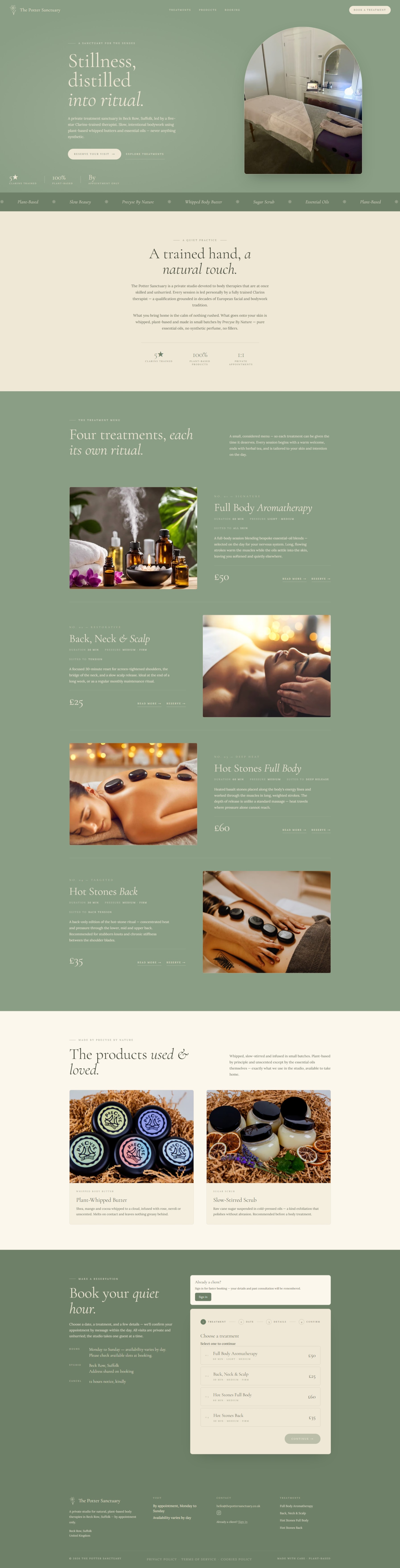 The Potter Sanctuary homepage, scrolling